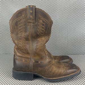 Ariat Cowboy Boots Kids Size 12 Brown Leather Square Toe Western 10017313